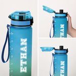 Personalised Gradient Cartoon Character 32 oz Sport Water Bottle with Name and Time Marker Birthday Team Gift for Basketball Football Sport Lovers