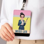 Personalised Cartoon Character Rainbow Pencil Bow Graffiti ID Badge Holder with Name Teacher's Day Back to School Birthday Gift for Teachers