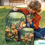 Zaino borsa termica e astuccio personalizzati con nome a tema cartone animato dinosauro e unicorno set per il ritorno a scuola regalo per bambini