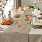 Personalized Pumpkin Cornucopia Autumn Elements Table Runner with Text Home Decor Housewarming Halloween Gift for Family Friend