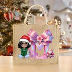 Personalisierte Cartoon-Charakter Weihnachtsmann wiederverwendbare große Jute Tote Tasche mit Namen und Initialen Weihnachten Geburtstag Geschenk für Familie Freunde Kinder