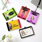 Porte-Badge en Cuir PU Personnalisé avec Texte Personnage Dessin Animé Cadeau d'Anniversaire de Fête des Enseignants pour Professeurs