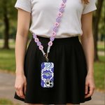 Funda de teléfono de doble capa con nombre y estampado floral abstracto personalizado para iPhone o Samsung con correa para la muñeca y para el hombro Regalo de cumpleaños para mujer