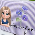 Personalised Cartoon Character Birth Flower Multicolour Stripes Makeup Bag with Name and Zipper Travel Birthday Anniversary Gift for Women