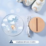 Luce notturna LED personalizzata con nome base in legno decorazione cameretta regalo di compleanno e babyshower per bambini