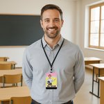 Personalised Cartoon Character Rainbow Pencil Bow Graffiti ID Badge Holder with Name Teacher's Day Back to School Birthday Gift for Teachers