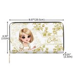 Personalized Vintage Floral Cartoon Character PU Leather Handheld Wallet with Name Multiple Compartments Wedding Anniversary Gift for Women
