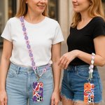 Funda de teléfono de doble capa con nombre y estampado floral abstracto personalizado para iPhone o Samsung con correa para la muñeca y para el hombro Regalo de cumpleaños para mujer