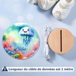 Veilleuse LED Personnalisée avec Motif d'Animaux Marins Nom et Date Décoration de Chambre avec Socle en Bois Cadeau Anniversaire pour Enfant