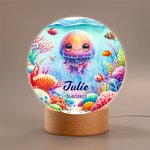 Veilleuse LED Personnalisée avec Motif d'Animaux Marins Nom et Date Décoration de Chambre avec Socle en Bois Cadeau Anniversaire pour Enfant