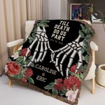 Personalized Skeleton Hand Rose Fringed Soft Throw Blanket with Name and Tassels Gothic Style Home Decor Halloween Gift for Gothic Lovers