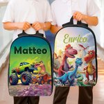 Zaino borsa termica e astuccio personalizzati con nome a tema cartone animato dinosauro e unicorno set per il ritorno a scuola regalo per bambini
