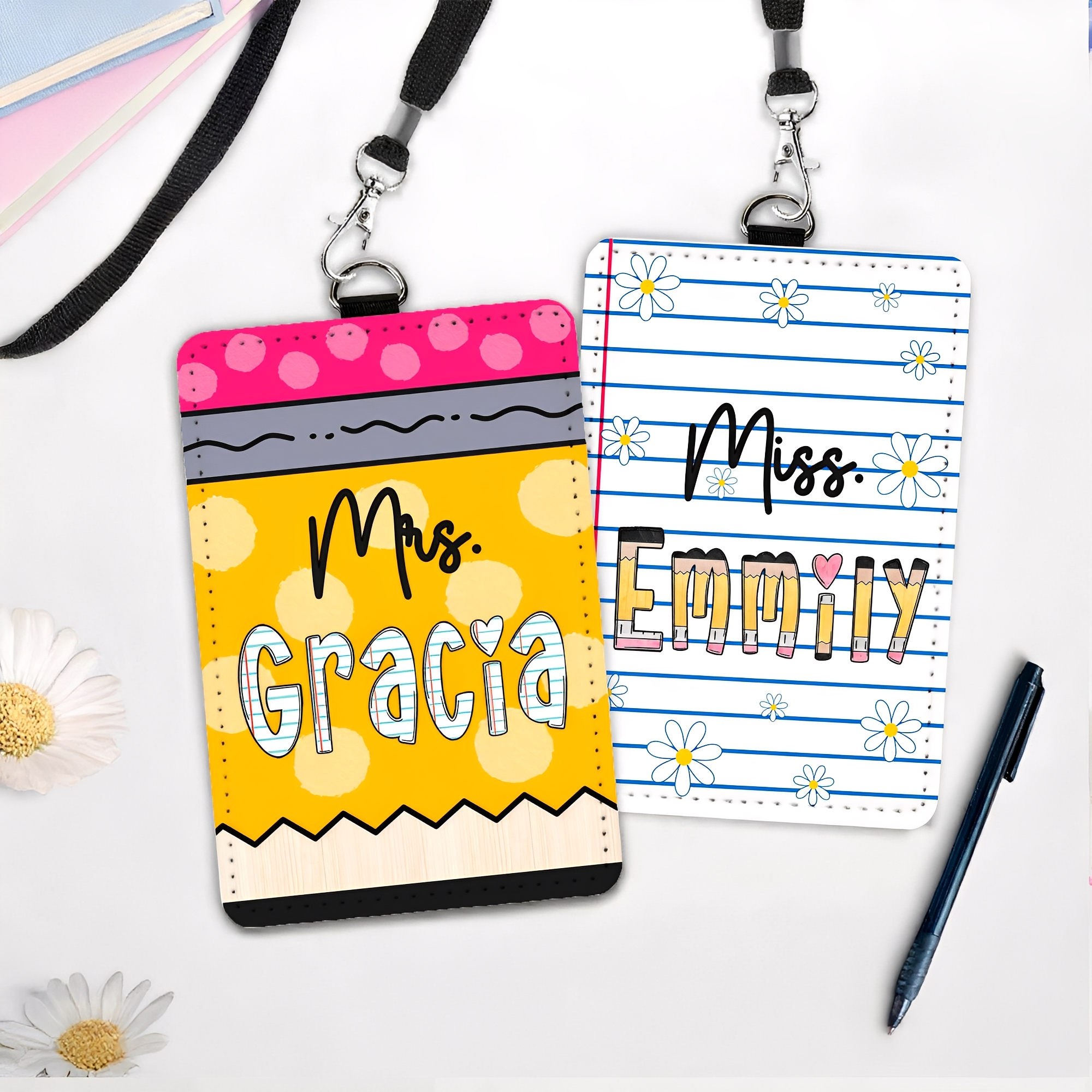 Cahier à crayons personnalisé Porte-badge en cuir PU avec texte Retour à l'école Cadeau d'appréciation pour l'enseignant
