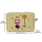 Personalized Birth Flower Cartoon Character Multicolor Stripes Makeup Bag with Name and Zipper Travel Essentials Birthday Gift for Women