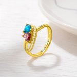 Anello personalizzato in argento sterling con pietra di nascita a cuore e 2 nomi incisi regalo promessa di matrimonio e anniversario per coppia