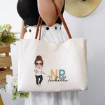Gepersonaliseerde Cartoon Karakter Canvas Tas met PU Leren Handvat en Naam Dagelijks Gebruik Waardering Verjaardagscadeau voor Verpleegkundige Arts Medisch Personeel