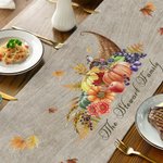 Personalized Pumpkin Cornucopia Autumn Elements Table Runner with Text Home Decor Housewarming Halloween Gift for Family Friend