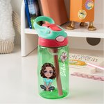 Botella personalizada de 475 ml con pajita y tapa con personaje de dibujos animados y flor de nacimiento regalo de vuelta al cole para chicos y niños