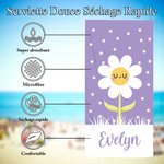 Serviette de Plage Personnalisée avec Motif Marguerite Colorée et Nom Accessoire d’Été Séchage Rapide Cadeau d’Anniversaire pour Garçons Filles
