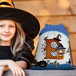 Personalised Cartoon Witch Character Pumpkin Portable Drawstring Backpack Bag with Name and Initial Daily Use Birthday Halloween Party Gift for Kids