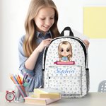 Personalisierte Floral Bow Cartoon Buntstift Charakter Kind Rucksack mit Namen und Seitentaschen Geburtstag zurück zu Schule Geschenk für Jungen Mädchen
