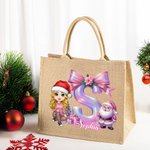 Personalisierte Cartoon-Charakter Weihnachtsmann wiederverwendbare große Jute Tote Tasche mit Namen und Initialen Weihnachten Geburtstag Geschenk für Familie Freunde Kinder