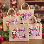 Personalisierte Cartoon-Charakter Weihnachtsmann wiederverwendbare große Jute Tote Tasche mit Namen und Initialen Weihnachten Geburtstag Geschenk für Familie Freunde Kinder