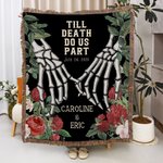 Personalized Skeleton Hand Rose Fringed Soft Throw Blanket with Name and Tassels Gothic Style Home Decor Halloween Gift for Gothic Lovers