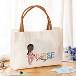 Gepersonaliseerde Cartoon Karakter Canvas Tas met PU Leren Handvat en Naam Dagelijks Gebruik Waardering Verjaardagscadeau voor Verpleegkundige Arts Medisch Personeel