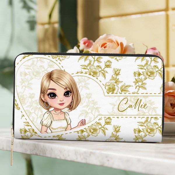 Henkilökohtainen Vintage Floral sarjakuva merkki PU Nahka Handheld lompakko nimi useita osastoja syntymäpäivä vuosipäivä lahja naisille