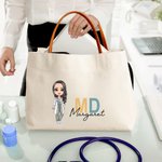 Gepersonaliseerde Cartoon Karakter Canvas Tas met PU Leren Handvat en Naam Dagelijks Gebruik Waardering Verjaardagscadeau voor Verpleegkundige Arts Medisch Personeel