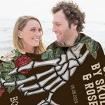 Personalized Skeleton Hand Rose Fringed Soft Throw Blanket with Name and Tassels Gothic Style Home Decor Halloween Gift for Gothic Lovers