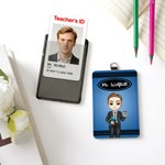 Personalized Cartoon Character Teacher ID Card PU Leather Badge Holder Lanyard Pen Teacher's Day Back to School Gift for Teacher