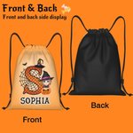Personalised Cartoon Witch Character Pumpkin Portable Drawstring Backpack Bag with Name and Initial Daily Use Birthday Halloween Party Gift for Kids