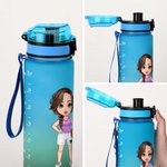 Personalised Gradient Cartoon Basketball Theme 32 oz Leakproof Motivational Sports Water Bottle with Name and Time Marker Gift for Basketball Lovers