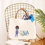 Gepersonaliseerde Cartoon Karakter Canvas Tas met PU Leren Handvat en Naam Dagelijks Gebruik Waardering Verjaardagscadeau voor Verpleegkundige Arts Medisch Personeel