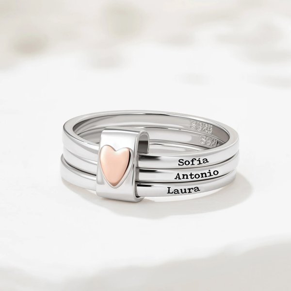 Anillo apilable de corazón personalizado en plata de ley con grabado de 2 a 5 nombres regalo de cumpleaños o Día de la Madre para mamá y abuela