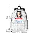 Personalisierte Floral Bow Cartoon Buntstift Charakter Kind Rucksack mit Namen und Seitentaschen Geburtstag zurück zu Schule Geschenk für Jungen Mädchen