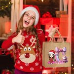 Personalisierte Cartoon-Charakter Weihnachtsmann wiederverwendbare große Jute Tote Tasche mit Namen und Initialen Weihnachten Geburtstag Geschenk für Familie Freunde Kinder