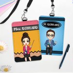 Porte-Badge en Cuir PU Personnalisé avec Texte Personnage Dessin Animé Cadeau d'Anniversaire de Fête des Enseignants pour Professeurs