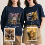 Sello Postal Retro Personalizado Foto Mascota Camiseta Suave Sudadera con Nombre Regalo de Cumpleaños para la Familia Amante de las Mascotas