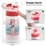 Gourde Isotherme 355 ml Personnalisée avec Motif Sirène Féerique Océan Initiale et Nom Poignée et Paille en Silicone Cadeau Rentrée pour Fille
