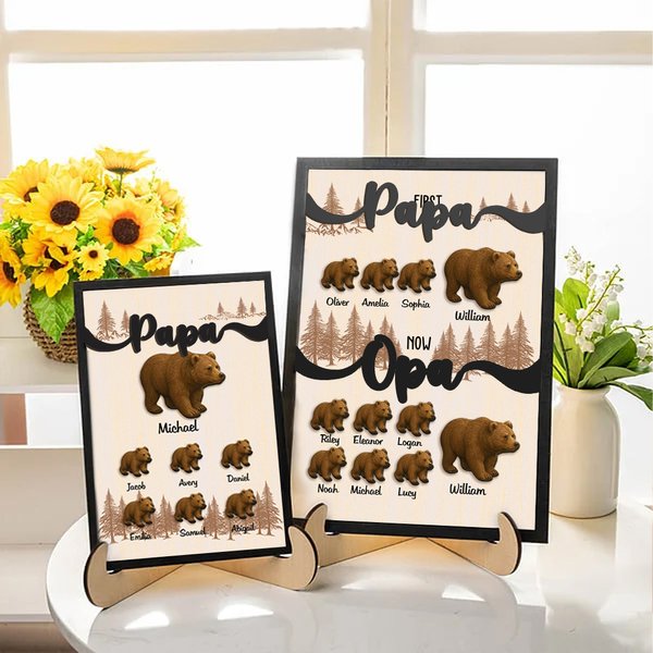 Personalisierte Holzdekoration im Bärenfamilie-Design mit Namen und Kosenamen Wohndekoration Vatertag Geschenk für Papa Opa
