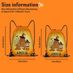 Personalised Cartoon Witch Character Pumpkin Portable Drawstring Backpack Bag with Name and Initial Daily Use Birthday Halloween Party Gift for Kids