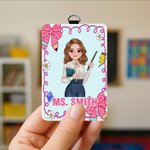 Personalised Cartoon Character Rainbow Pencil Bow Graffiti ID Badge Holder with Name Teacher's Day Back to School Birthday Gift for Teachers