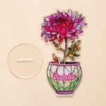 Personalized Faux Stained Glass Birth Flower Pot Acrylic Plaque with Name Home Decor Anniversary Birthday Gift for Family Friends Kids