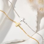 Personalised Minimalist Cross Name Bracelet Dainty Jewellery Christening Anniversary Birthday Gift for Women