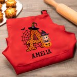 Personalized Cartoon Witch Character Pumpkin Adjustable Apron Chef Hat Set with Name and Initial Daily Use Halloween Party Gift for Kids