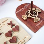 Corazones personalizados Cruces Tres en raya Diamantes Anillo Toss Juegos de mesa de madera con texto Ideas para fiestas Boda Recuerdo de regalo para recién casados Pareja