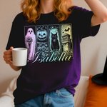 Personalized Gothic Ghost Pumpkin Black Cat Castle Multicolor  T-shirt Sweatshirt with Name Halloween Costume Holiday Gift for Family Friends Girls